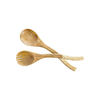 Visuel 1 du produit Ensemble de 2 couverts en bois de manguier décor moucheté crème et or - 26 x 6 x 1,2 cm