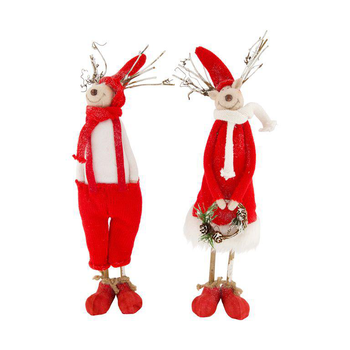 Visuel 1 du produit Figurine cerf de Noël en coton rouge et gris - 16 x 8 x 46 cm