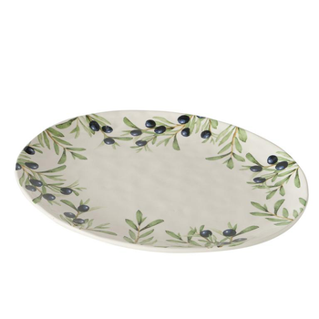 Visuel 1 du produit Plat en poterie blanc à motif noir et vert Olivia - 39 x 31 x 3 cm