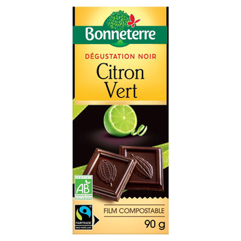 Visuel 1 du produit Chocolat noir et citron vert Bonneterre bio 90 g