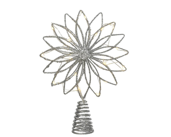 Visuel 1 du produit Cimier forme fleur en métal argenté à micro LED blanc chaud  - 19 x 5 x 26 cm