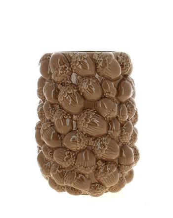 Visuel 1 du produit Vase en céramique beige à motif gland - Ø 18,4 x H 25 cm