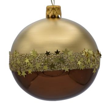 Visuel 1 du produit Boule de Noël en verre brun et or avec des étoiles - Ø 7 cm