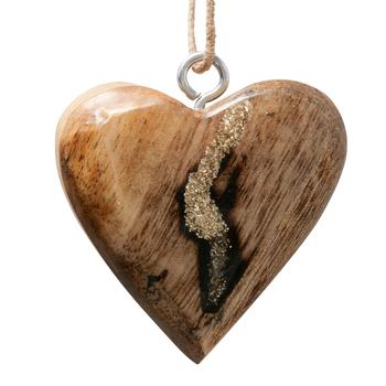 Visuel 1 du produit Pendentif décoratif forme cœur en bois de manguier Parina - 5 x 2,5 x 5 cm