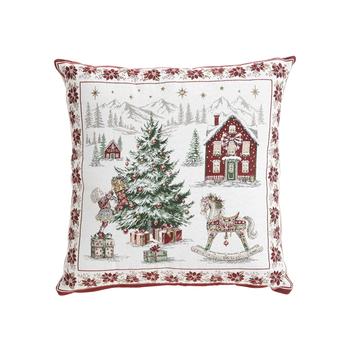 Visuel 1 du produit Coussin en coton et polyéthylène blanc à motifs de Noël bordeaux Chorale-C - 45 x 45 cm