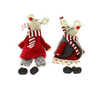 Visuel 1 du produit Souris à suspendre en tissu gris et rouge - 18 cm