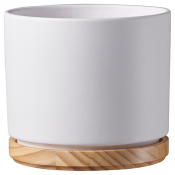 Visuel 1 du produit Cache-pot en bois et céramique blanc Oslo - Ø 22 x H 20 cm