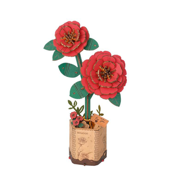 Visuel 1 du produit Fleur en bois à assembler Camélia rouge Rowood - 24,5 x 16,5 cm