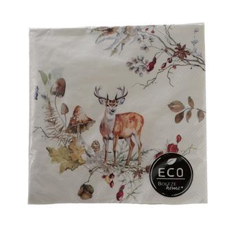 Visuel 1 du produit Paquet de 20 serviettes en papier recyclé à motif cerf Gerd - 16,5 x 16,5 cm