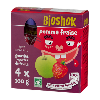 Visuel 1 du produit Gourdes de purée de fruits pomme fraise bio Bioshok - 4 x 100 g
