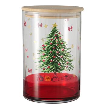 Visuel 1 du produit Verre de stockage en verre transparent à motif sapin laqué Joyful grand modèle - Ø 10 x H 15 cm