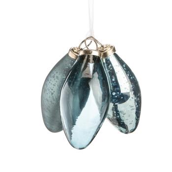 Visuel 1 du produit Ensemble de 3 suspensions forme goutte en verre bleu transparent et métal - 10,5 x 5,5 cm