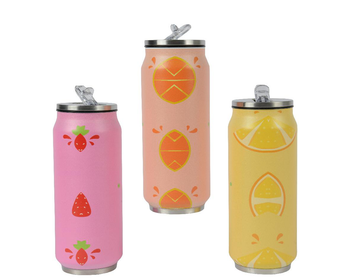 Visuel 1 du produit Bouteille forme cannette en acier inoxydable décor fruits d’été - Ø 7 x H 18 cm