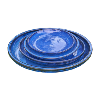 Visuel 1 du produit Soucoupe en terre cuite émaillée bleue Poterie du Bousquet Costa - Ø 24 x H 3 cm