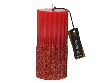 Visuel 1 du produit Bougie pilier rouge Noël avec paillettes or - Ø 7 x H 15 cm