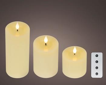 Visuel 1 du produit Coffret de 3 bougies LED en cire crème avec télécommande - Ø 7,5 x H 20 cm