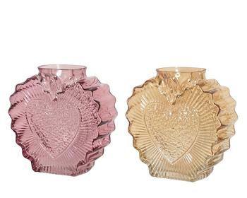 Visuel 1 du produit Vase cœur ex-voto en verre transparent coloré - 22 x 10 x 21 cm