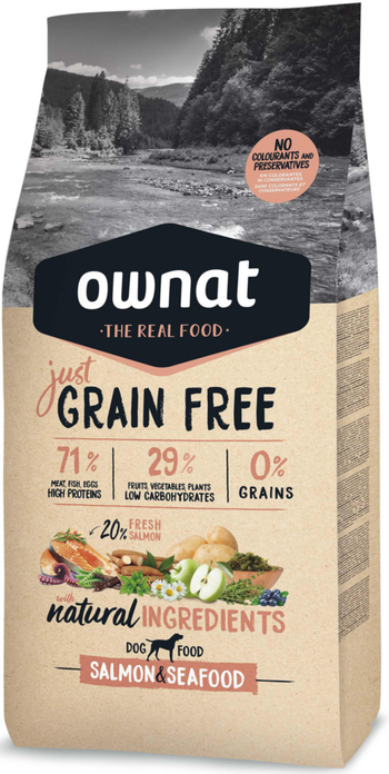 Visuel 1 du produit Croquette pour chien adulte Grain Free au saumon et fruits de mer Ownat - 14 kg