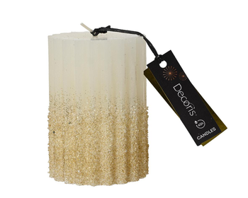 Visuel 1 du produit Bougie pilier blanc laine avec paillettes or - Ø 7 x H 10 cm