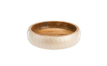Visuel 1 du produit Saladier plat en bois de manguier naturel émaillé ivoire - Ø 25 x H 7 cm