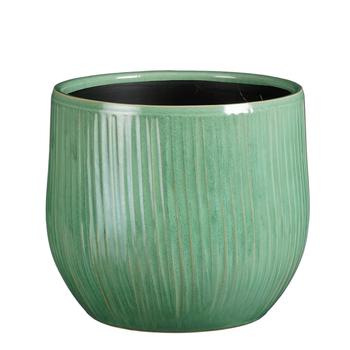 Visuel 1 du produit Pot rond cannelé coloris bleu en céramique Pablo Mica Decorations - 22 x Ø 24 cm
