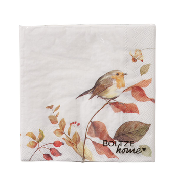 Visuel 1 du produit Serviettes en papier blanches à motifs oiseau sur branche Kehly - 16,5 x 16,5 cm