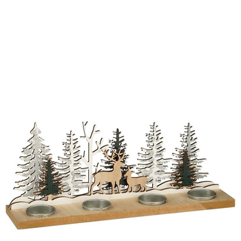 Visuel 1 du produit Bougeoir avec décor en bois scène d’hiver - 35 x 9 x 15 cm