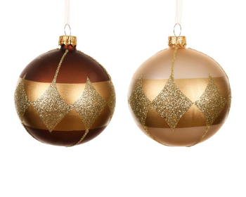 Visuel 1 du produit Boule en verre mat avec décor carreaux or - Ø 8 cm