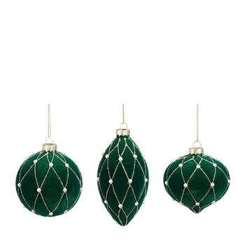 Visuel 1 du produit Boule de Noël en verre vert et or - Ø 8 cm
