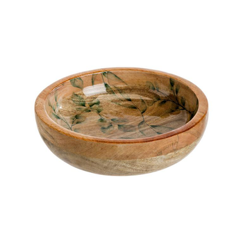 Visuel 1 du produit Coupe en bois de manguier à décor de feuillage vert - Ø 20 x H 5 cm