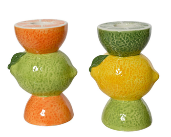 Visuel 1 du produit Bougeoir avec citron en dolomite émaillée vert - Ø 7 x H 11 cm