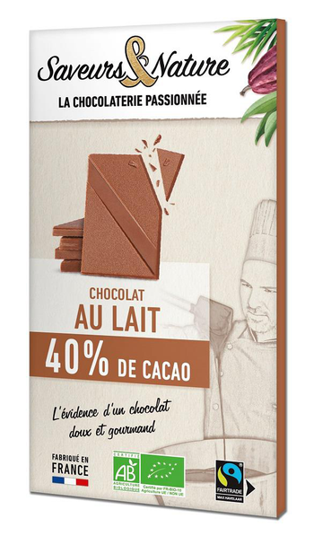 Visuel 1 du produit Tablette de chocolat au lait 40% bio Saveur et Nature - 80 g