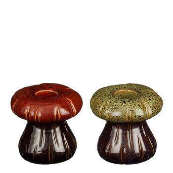Visuel 1 du produit Bougeoir champignon en grès à chapeau coloré - Ø 8,5 x H 8 cm