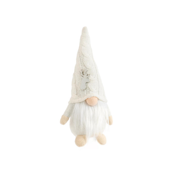 Visuel 1 du produit Gnome blanc assis avec bonnet à motif cerf petit modèle - 28 cm