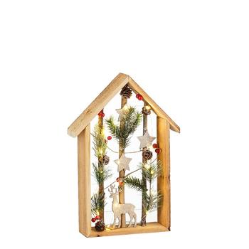 Visuel 1 du produit Maison décorative en bois de sapin naturel avec décor de Noël et LED - 24 x 6 x 36 cm