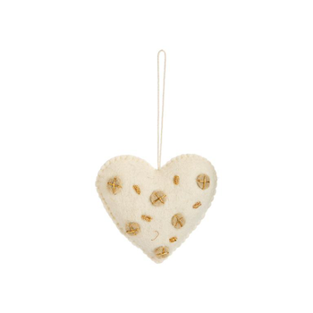 Visuel 1 du produit Décoration à suspendre forme cœur en feutrine blanc et motifs beige - 4 x 4 cm