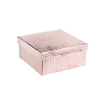 Visuel 1 du produit Boîte carrée en papier métallisé rose à motifs rayures - 19 x 8,5 cm