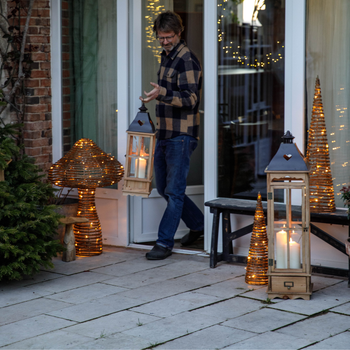 Visuel 2 du produit Décoration lumineuse de Noël champignon en résine tressée coloris marron LED blanc orangé effet flash extérieur - H 86 x Ø 56 cm