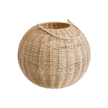 Visuel 1 du produit Lanterne ronde en métal et osier tressée petit modèle - Ø 23,5 x H 19,5 cm