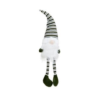 Visuel 1 du produit Peluche décorative de Noël gnome assis bonnet rayé jambes flexibles en polyester coloris vert et blanc - H 69 cm