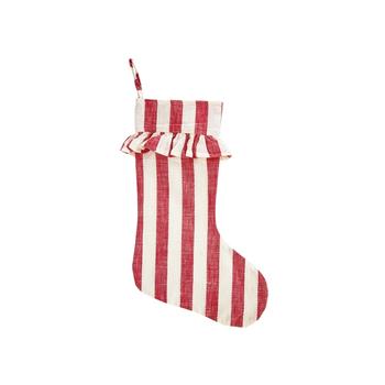 Visuel 1 du produit Chaussette de Noël rayée en coton crème et rouge - 20 x 52 cm