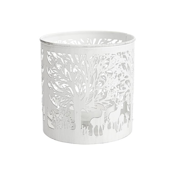 Visuel 1 du produit Lanterne à décor forêt en métal blanc ajouré - Ø 17,5 x H 21,5 cm