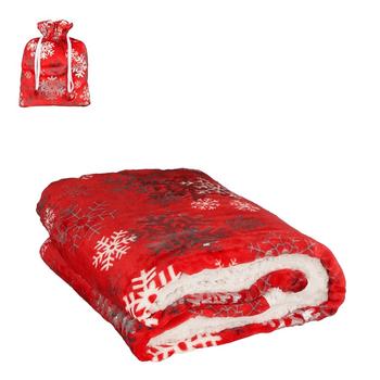 Visuel 1 du produit Plaid polaire en polyester rouge à motif flocons de neige - 150 x 125 cm