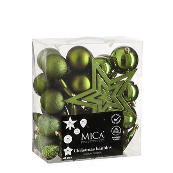 Visuel 1 du produit Boîte de 40 boules et décorations incassables en plastique vert - Ø 8 cm
