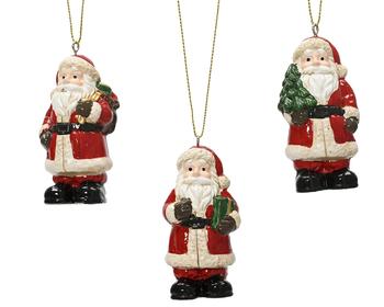 Visuel 1 du produit Père Noël à suspendre rouge et blanc en terre cuite - 3 x 4 x 7,5 cm
