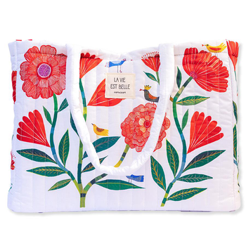 Visuel 1 du produit Grand cabas matelassé Cartesdart Pivoines - 46 x 15 x 36 cm