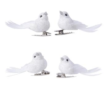 Visuel 1 du produit Ensemble de 4 oiseaux à clipser en mousse blanche - 5 x 2 x 2,5 cm
