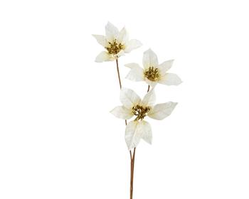 Visuel 1 du produit Tige artificielle de 3 poinsettias en polyester velours crème - 17 x 10 x 60 cm