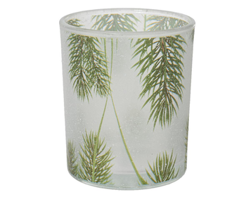 Visuel 1 du produit Photophore en verre à motif branches de pin vert - Ø 7 x H 8,3 cm