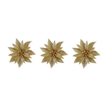 Visuel 1 du produit Ensemble de 3 poinsettias à clipser dorés - Ø 10 x H 3 cm
